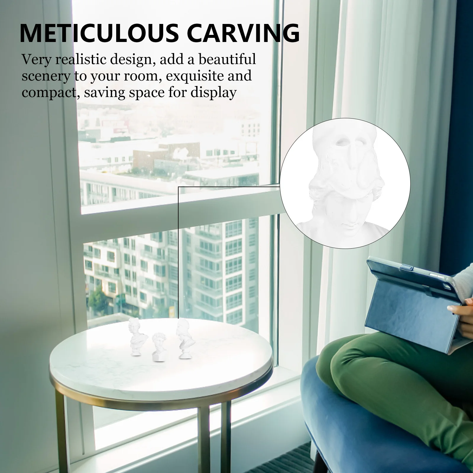 

3Pcs Greek Resin Statue Elegant Space Saving Design for Modern Interior Decor Classic Bust Sculpture Collection