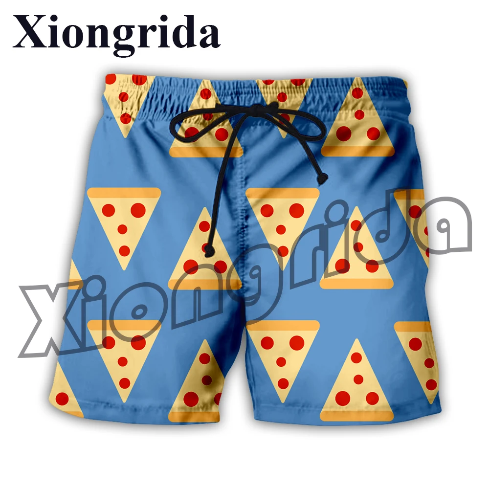 Cartoon Pizza Print Shorts Mens Casual 3D Food Print Beach Shorts Unisex Harajuku Hip Hop Board Shorts Trunks Streetwear