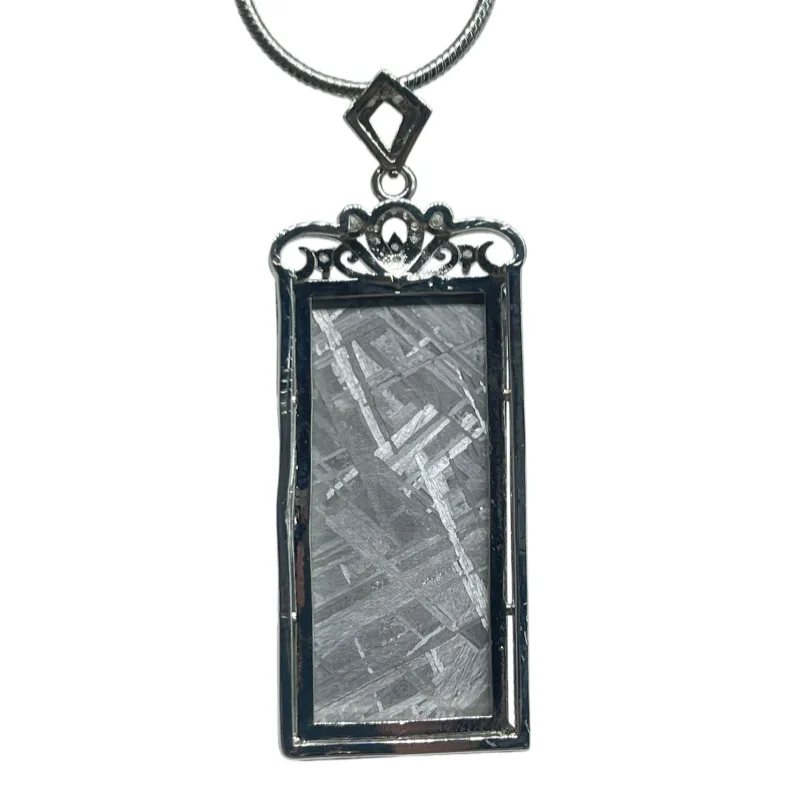 Gibeon Meteorite Rectangular Pendant Unique Widmanstätten Lines Luxury Fashion Necklace LK389