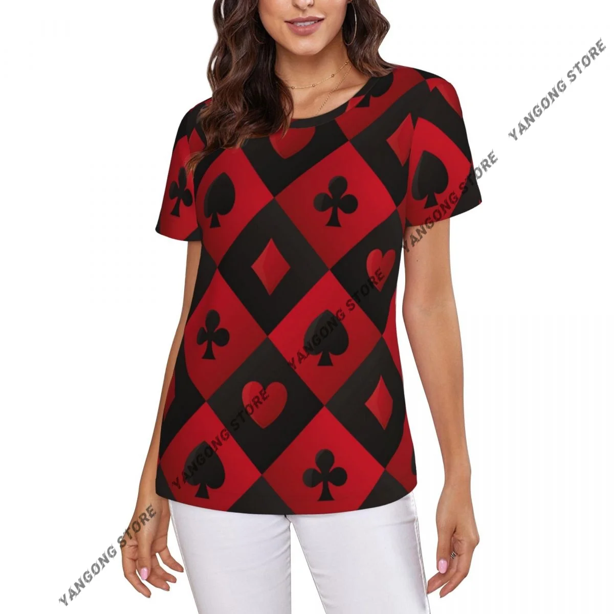 Women's T-shirt Poker Cards Symbols Tshirt Women Casual O-Neck Short Sleeve Tops Tees Clothing