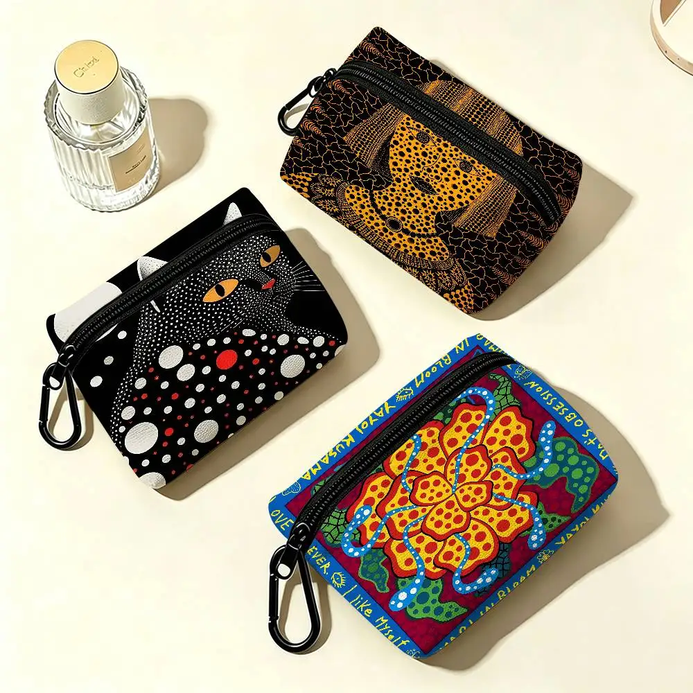Yayoi Kusama Abstract Art Oxford Fabric Mini Coin Wallet Smooth Zipper Hanging Design Multi-use Small Storage Bag For Travel
