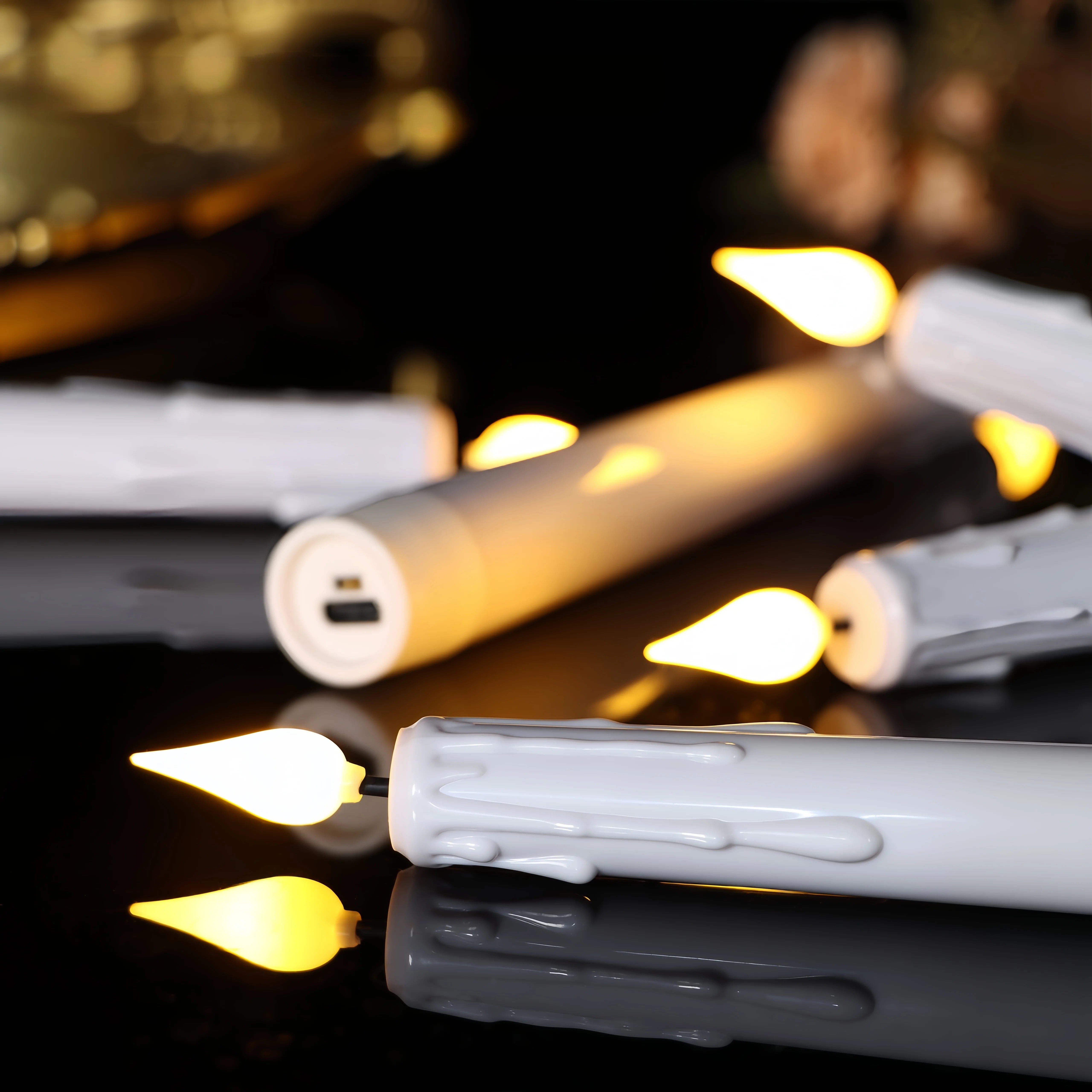 3D Flickering flame Rechargeable Flameless Led Taper simulated dipped wax Candles Ivory White Plastic USB-C Charging w/Remote