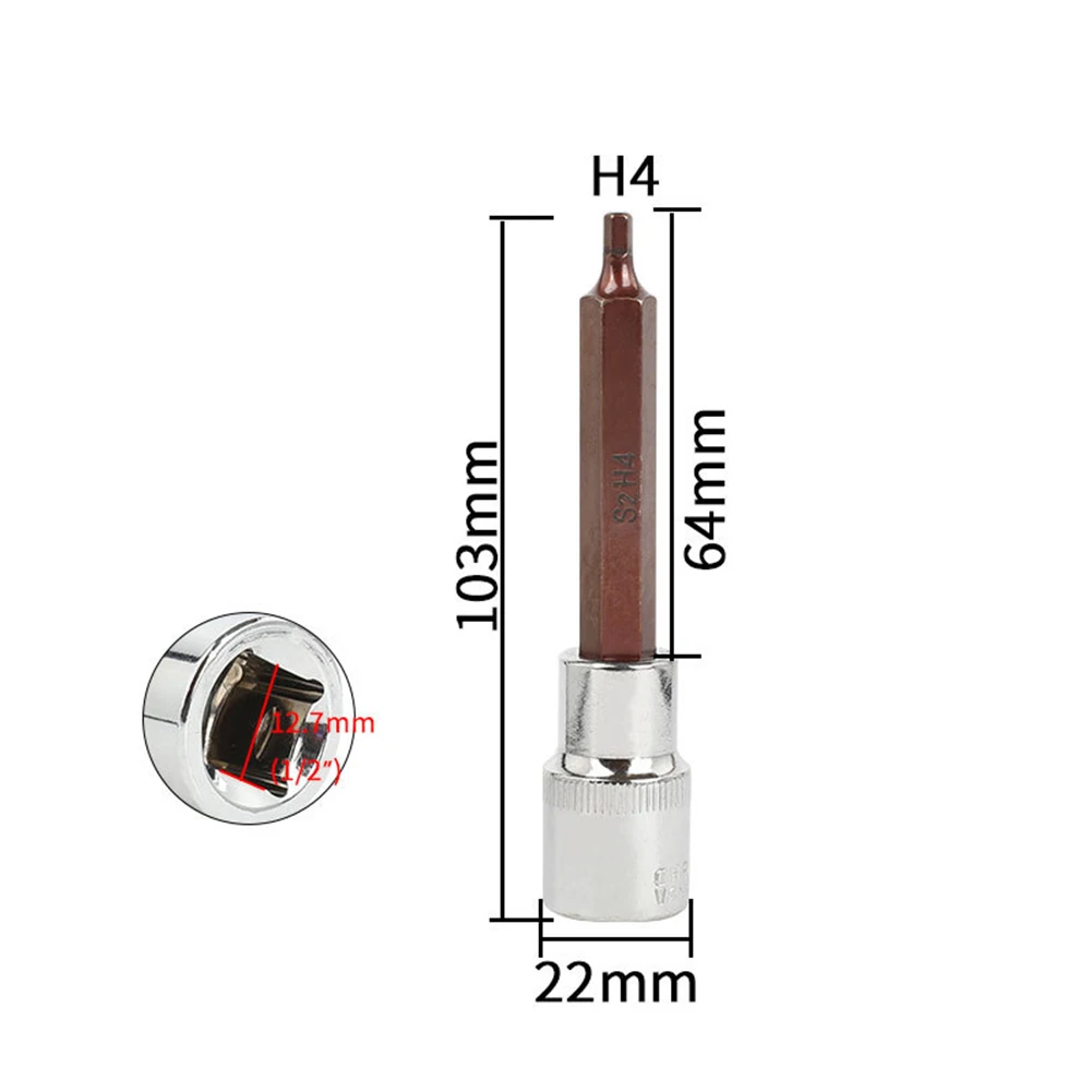 Metric Hexagon Socket Drive 100mm Long Bit H4-H17 1/2 Extended S-2 Bit Socket Alle-n K-ey Wrench Set Power Tool Accessory