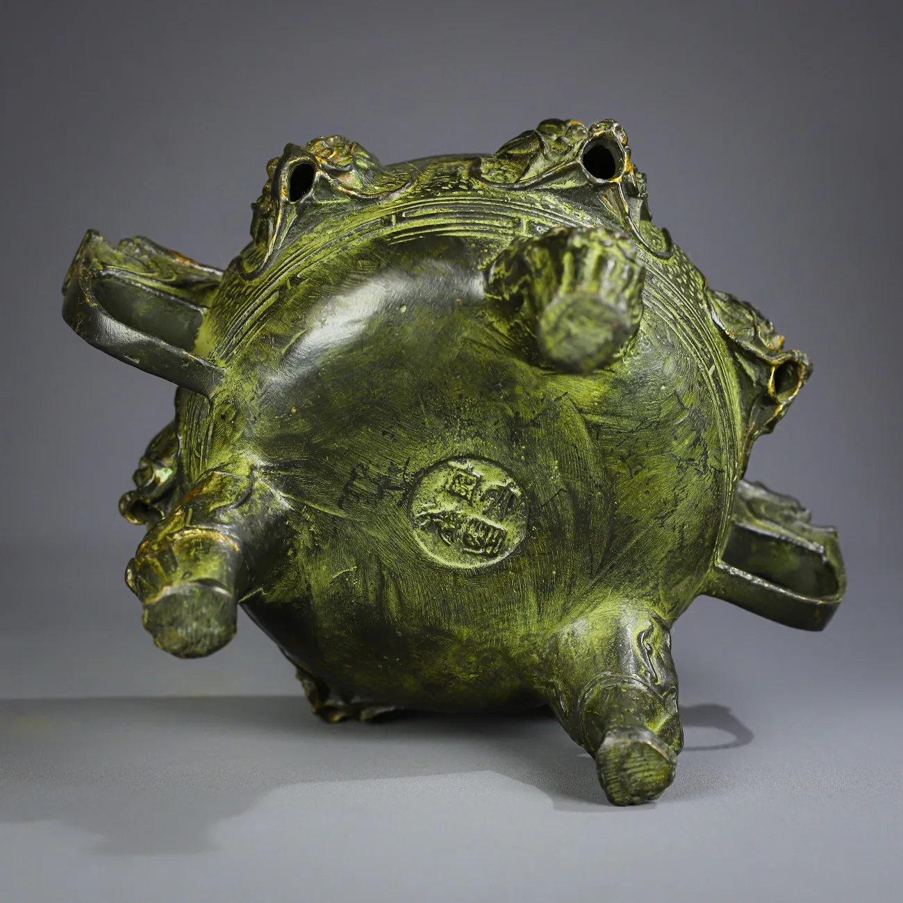 6 "مجموعة معبد التبت نمط التنين النحاسي القديم أذن التنين ثلاثة أرجل مبخرة جمع الثروة الحلي