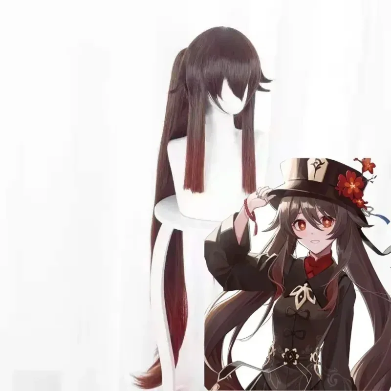 

Walnut Dark Anime Cosplay Wig Dark Red With Bangs Synthetic Long Straight Wig Cute Girl Heat Resistant Fiber Cosplay Hu Tao Wig