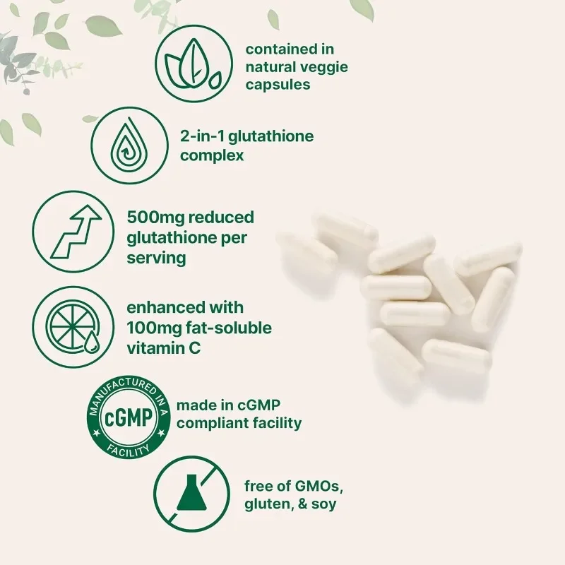 Trace Component Glutathione 500mg Capsule Containing 100mg Vitamin C Supplement, 60 Vegetarian Capsules