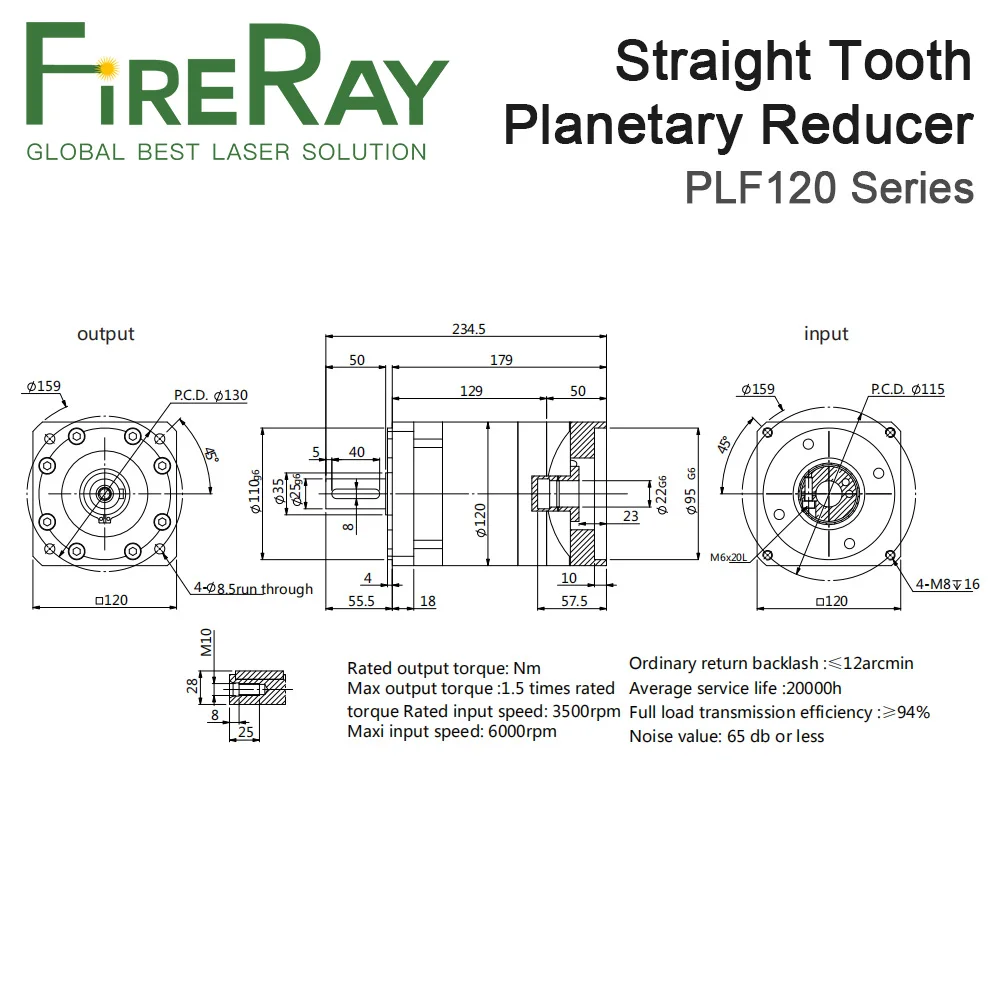 Planetary Reducer PLF120 Gearbox Ratio 5:1-100:1 Dia.22mm High Precision Gear Motor Match With 100 110 130 Servo Stepper Motor