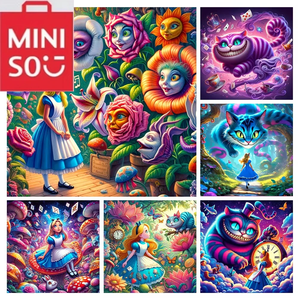 

MINISO Disney 5D DIY Diamond Painting Alice in Wonderland Cross Stitch Cheshire Cat Mosaic Pictures Embroidery Home Decor