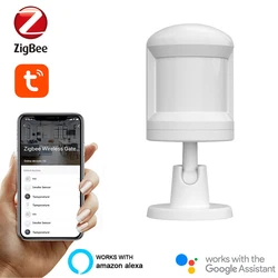 Tuya Zigbee-Sensor de Movimento Corporal PIR, Alarme, Detecção de Corpo Humano, Alexa, Google Home, Smart Life, Foot Stand, 220V