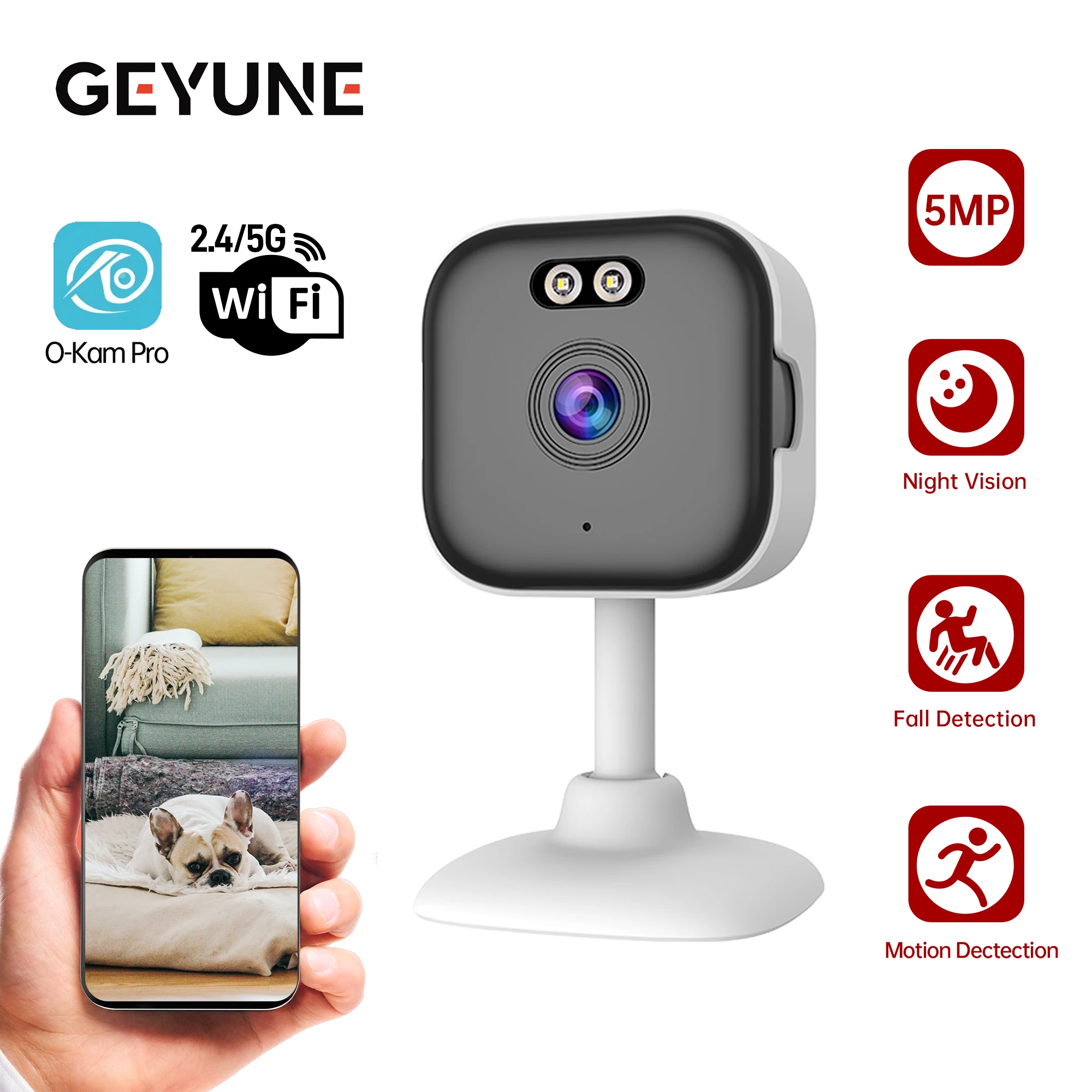 5MP Mini Cube Camera 5G Wifi Indoor Security IP Cam with Two Way Audio 3MP Human Detection CCTV 2MP Onvif 5X Zoom O-Kam Pro APP