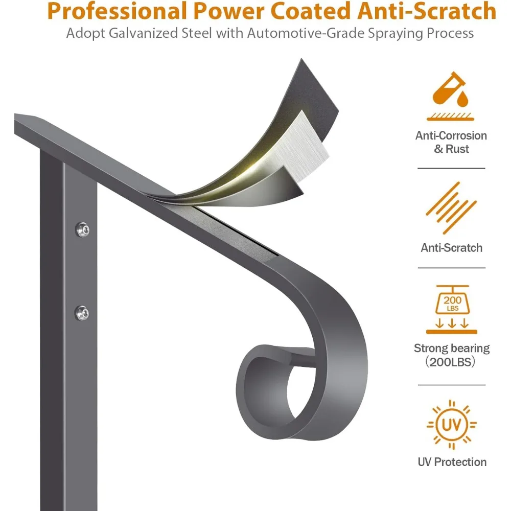 درابزين سلالم خارجي 38.8 مرتفع، عمود فردي لخطوات 1-2، درابزين متين لخطوات الخرسانة والخشبية، مناسب للفناء الخلفي #5