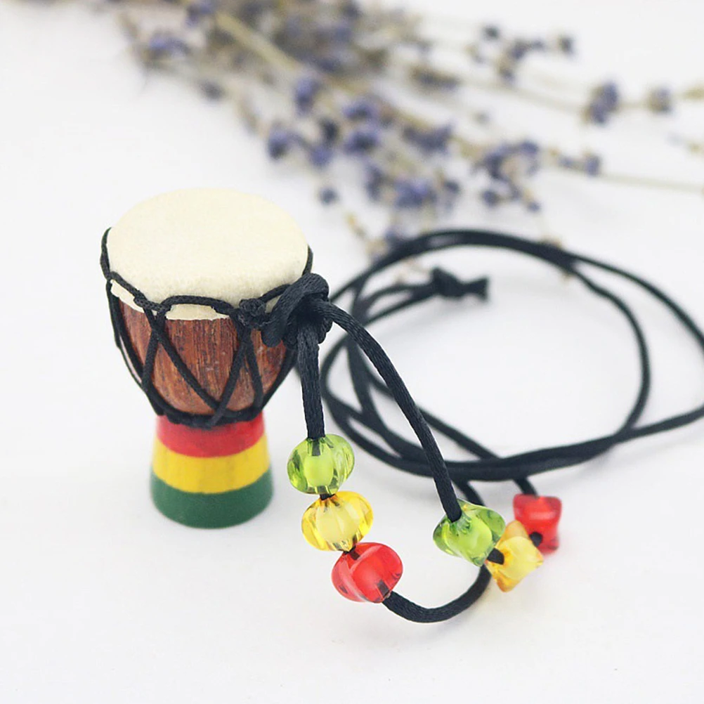 

3Pcs Wooden Classic Drummer Necklace Mini Djembe Percussion Neck Pendant African Hand Drum Gift Neck Jewelry ( Color)