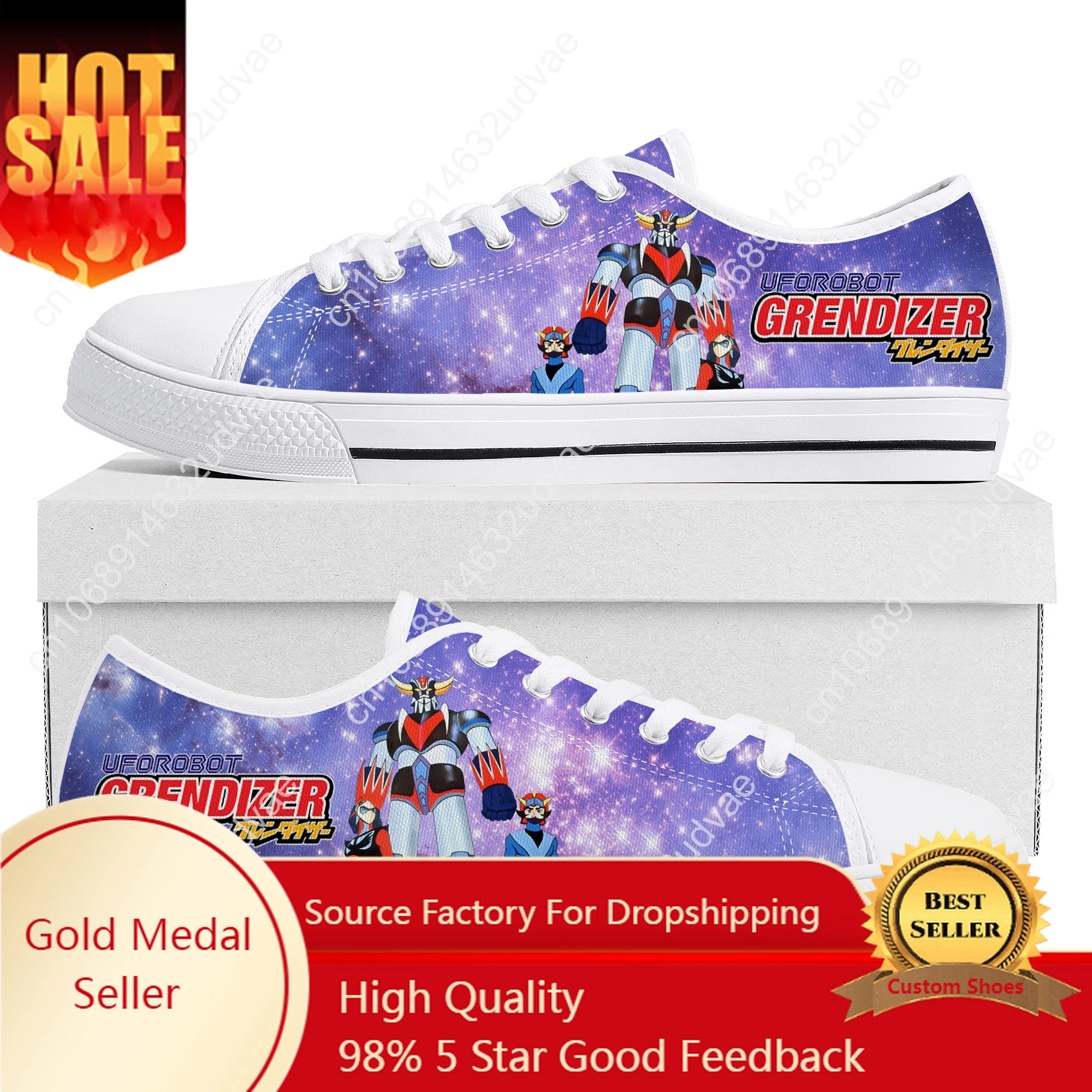 Hot Cartoon UFO Robot Grendizer Anime Low Top Sneakers High Quality Mens Womens Teenager Canvas Sneaker Couple Shoes Custom Shoe