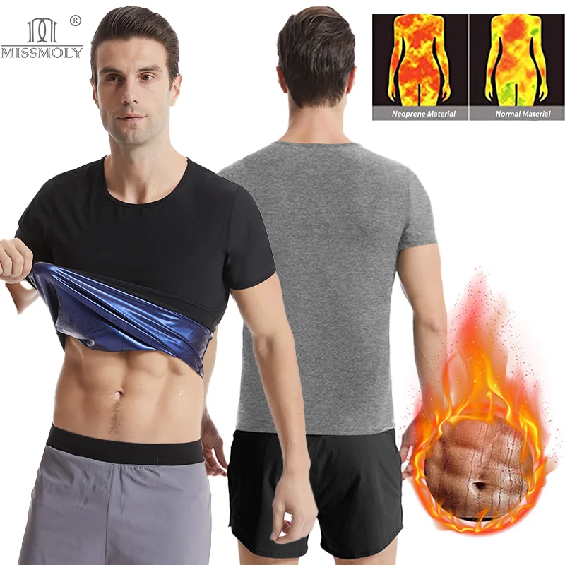 Miss Moly Men Sweat Sauna Vest Slimming Body Shaper Shapewear Corset Tummy Control Sauna Suit Compression T-shirt Waist Trainer