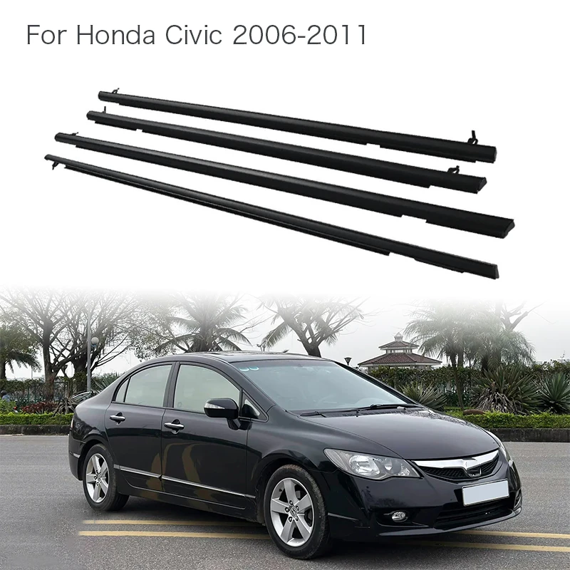 

4Pcs Chrome Window Rubber Trim For Honda Civic 2006-2011 Weatherstrip Seal Side Door Glass Rubber Belt Replacement 72410-SNA-A01