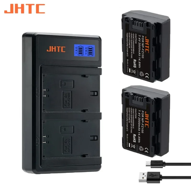 JHTC NP-FZ100 NP FZ100 2000mAh Battery For Sony A9 A9R 9R Alpha9 A7R III A7 III Fully ILCE-7RM3 BC-QZ1 FZ100 Batteries Charger