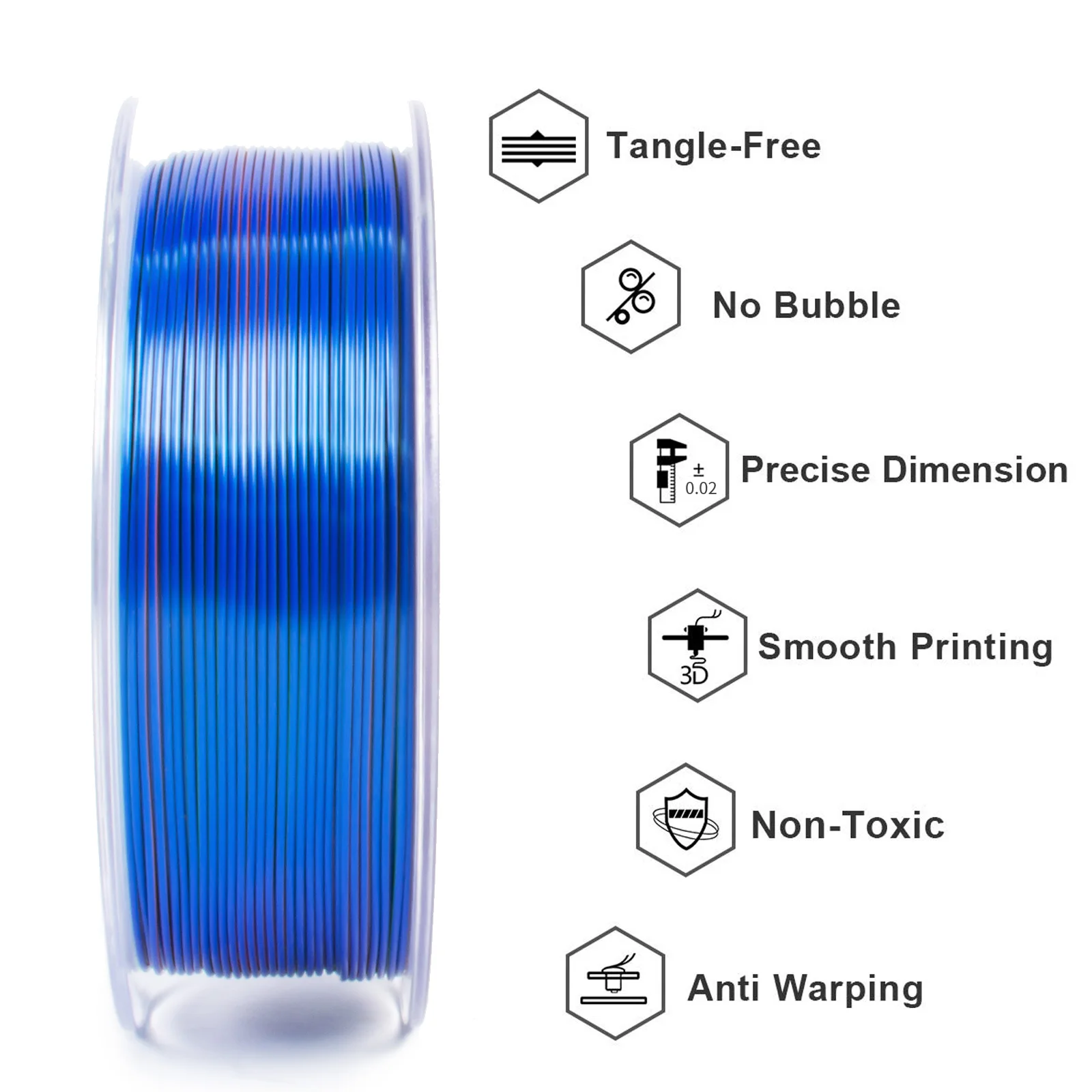Geeetech 5Kg Trójkolorowy Jedwabny Filament PLA, Filament 3D 1,75 mm Szpula (+/-0,03 mm) Pakowany próżniowo, Specjalny Kolor — zdjęcie produktu 3