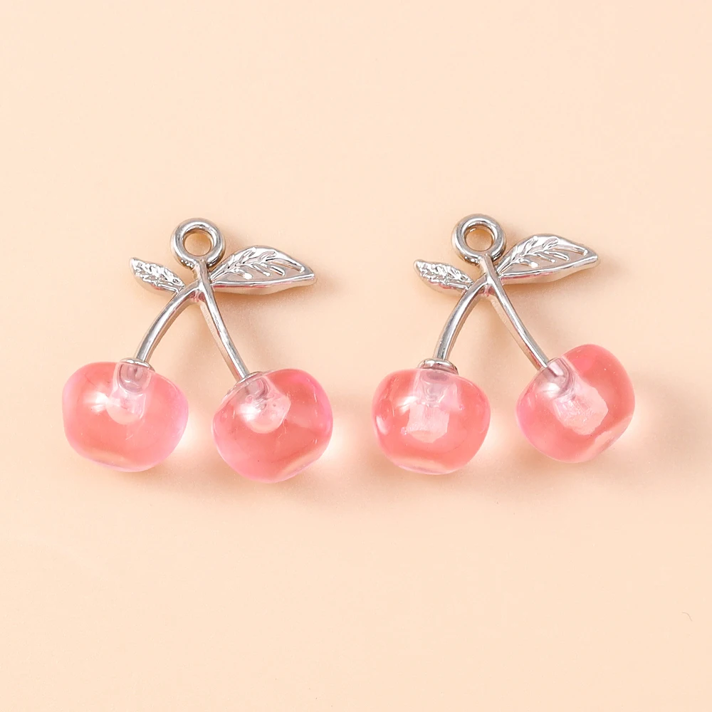 Leslie 5 Stück neue hübsche Kristall-Kirsch-Charms für die Herstellung handgefertigter DIY süßer Kirsch-Anhänger Schmuck Halskette Ohrringe Zubehör – Detail 8