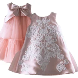 Robe de demoiselle d'honneur en satin blanc pour tout-petits, robe de cérémonie, mariage, 1ère communion d'anniversaire, 1-2-4-6-8-10 enfants