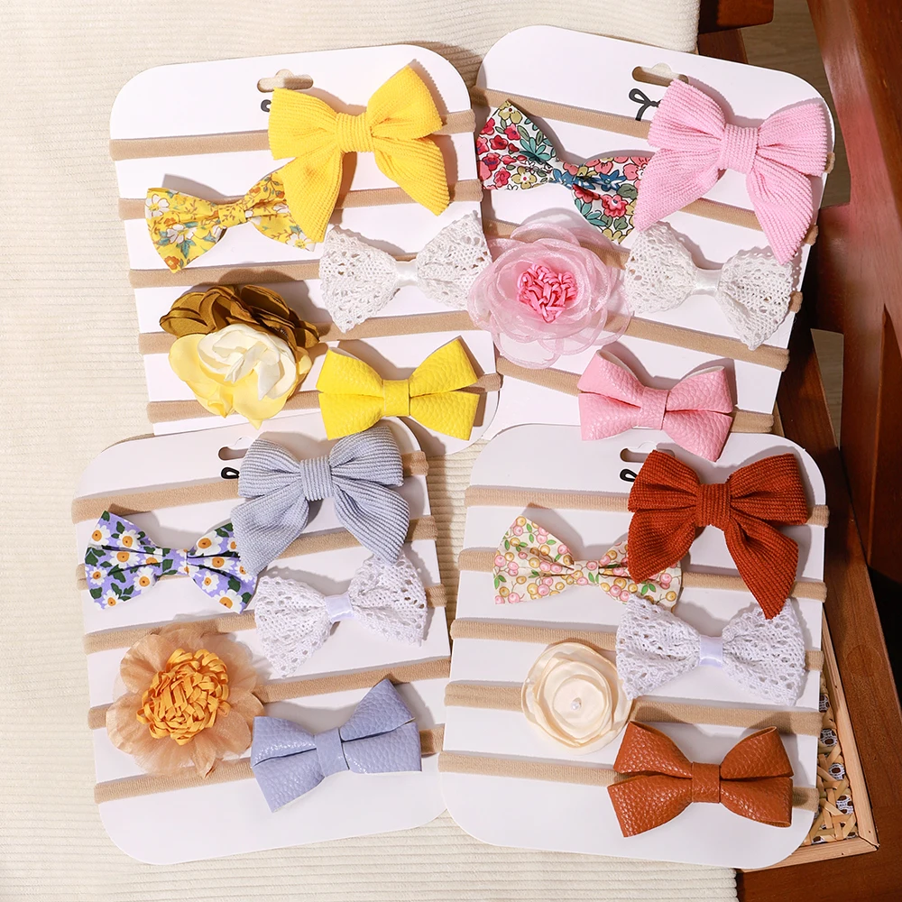 5Pcs/Set Baby Elastic Headband Newborn Flower Lace Bowknot Nylon Hair Bands for Girls Infant Toddler Soft Hair Accessories Gift