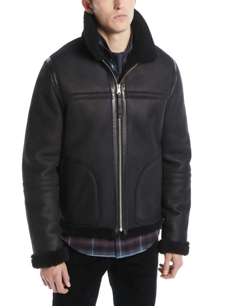 

Ultra-Thi Faux Leather Men's Jaet Double-Sided Wear Original Ecological eepskin Fur Inteated Genuine Leather Coat