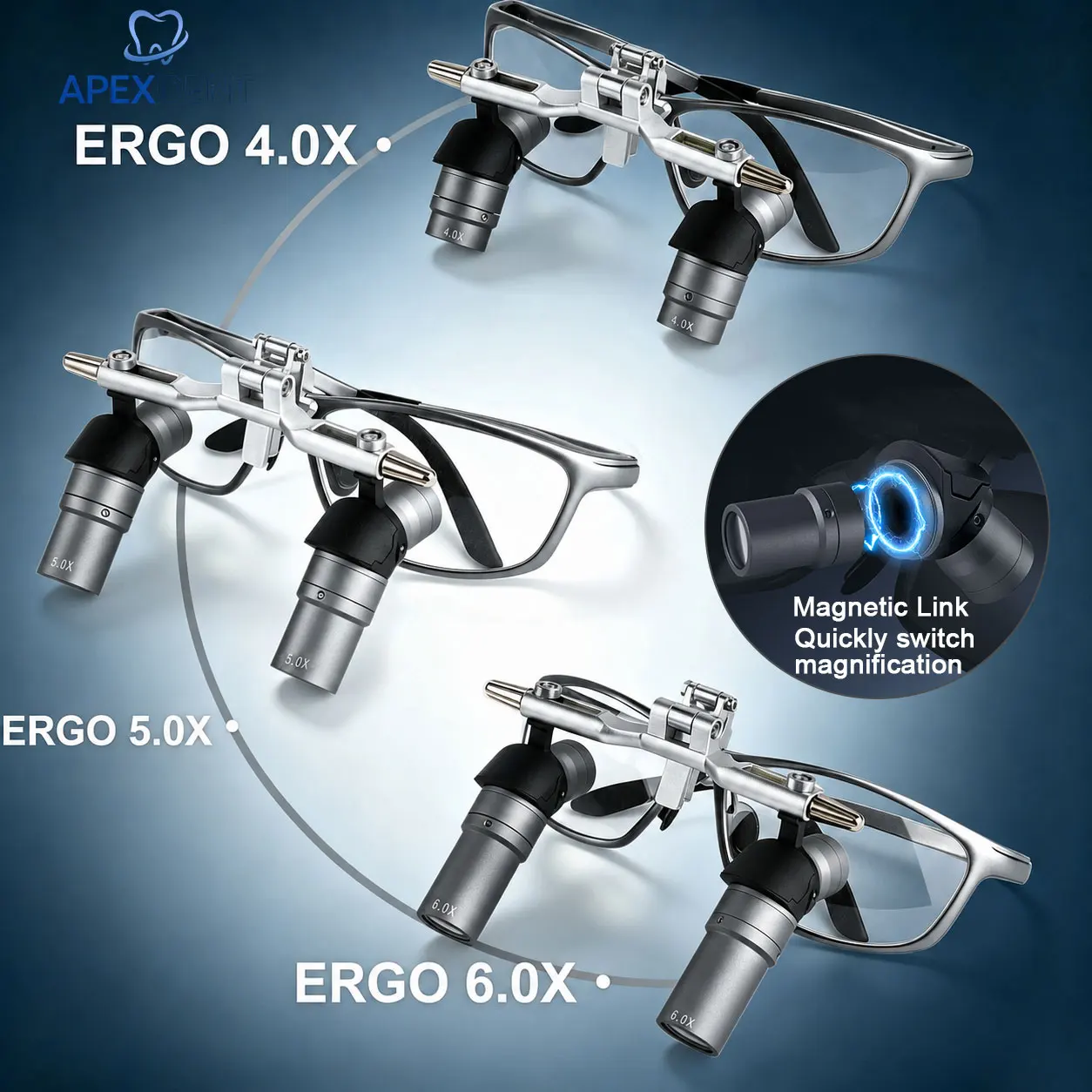 NEW Dental 48° Ergo Loupes 4X5X6X Kit Magnetic Connect 350-450mm Working Distance for Dental Surgical Medical Magnifying Glass