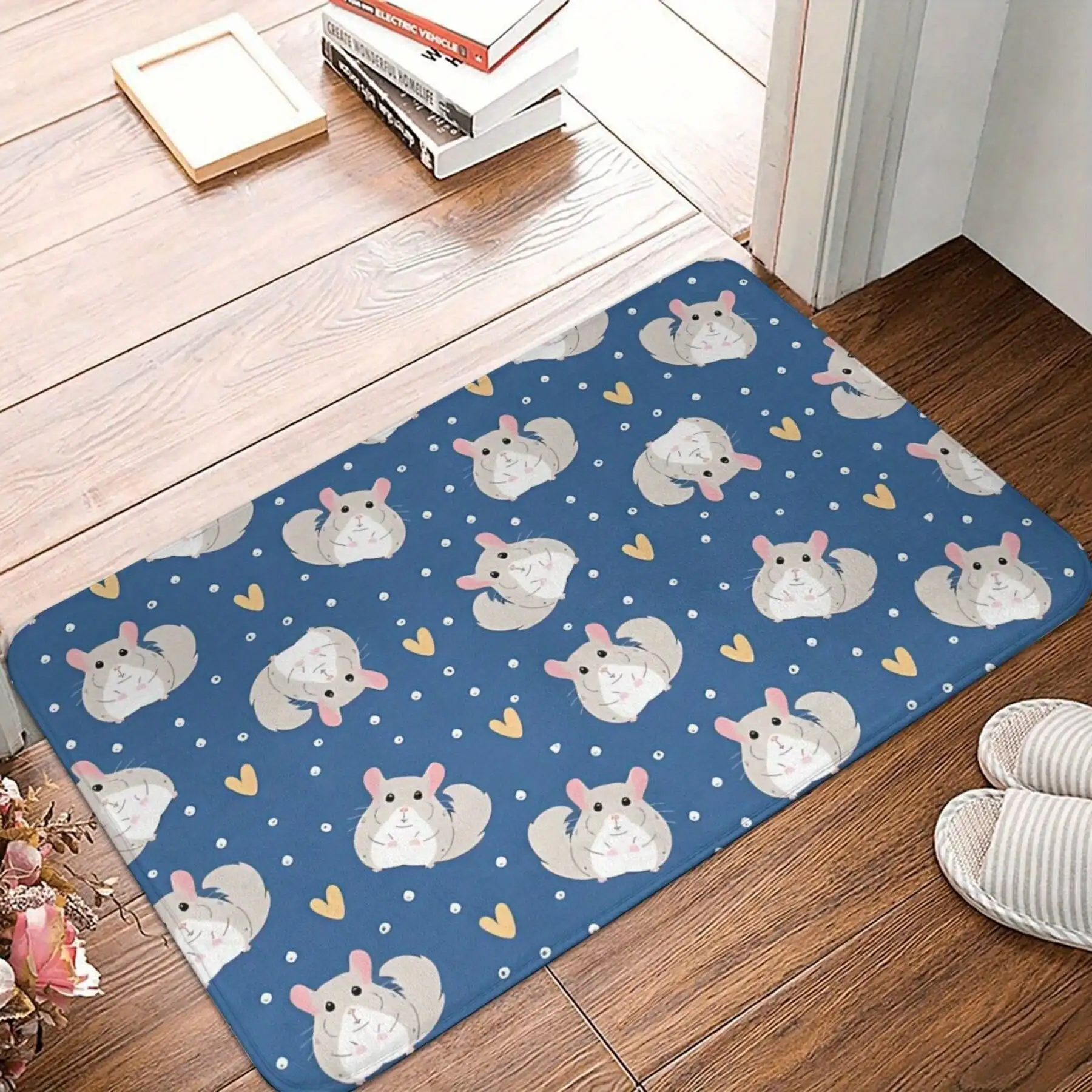1Pcflannel Floor Mat Holiday Gift, Charming Beige Chinchilla, Bath Mat - Machine Washable, Suitable For Bedroom And Entrance Bath Rug Premium Flannel Washable