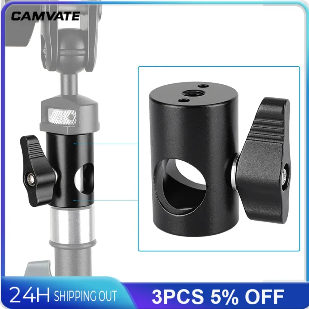 CAMVATE-Adaptador de cabeza de soporte de luz, 16mm, con rosca hembra de 1/4 "y pines de localización para soporte de luz/soporte de poste (versión mejorada)