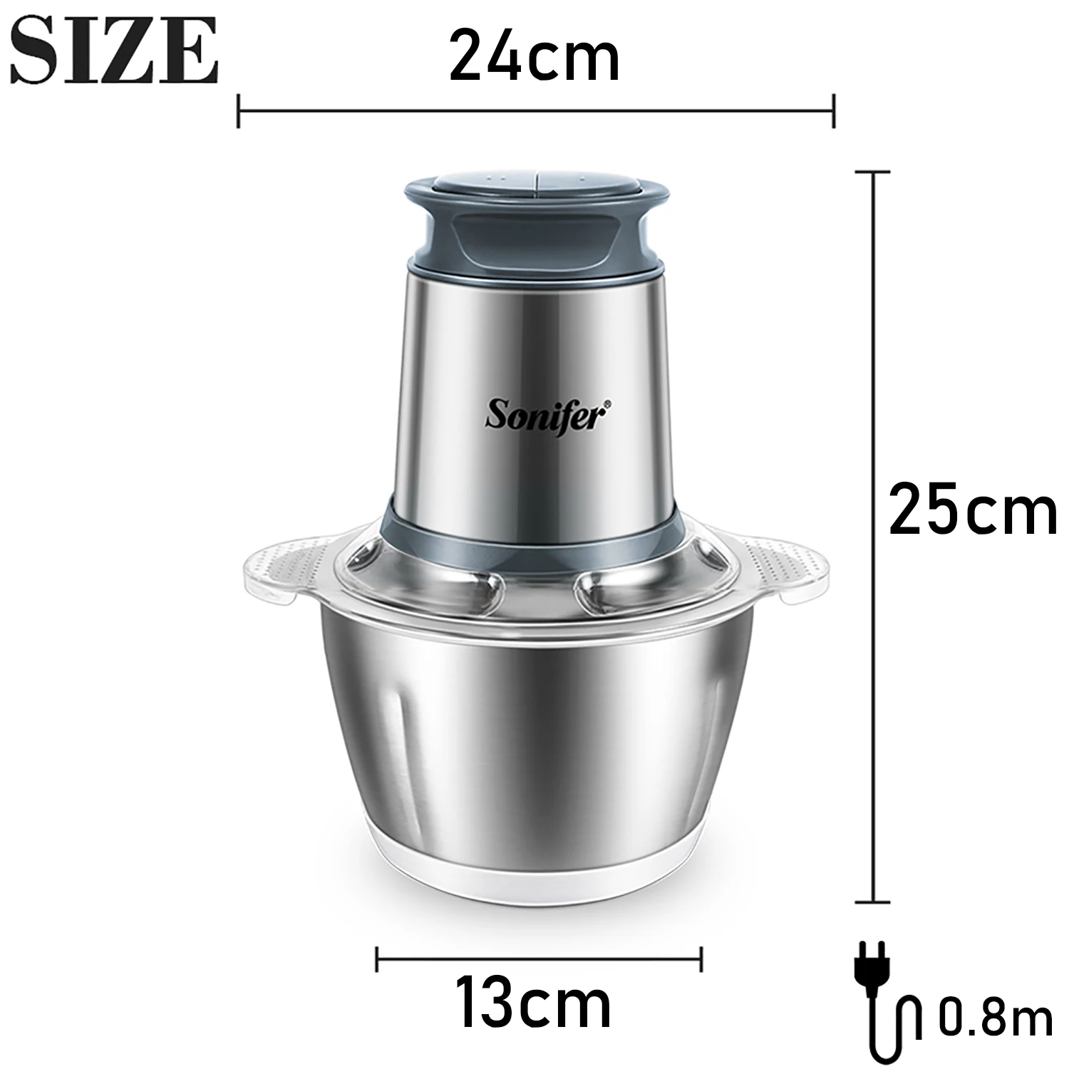 2 Speeds Electric Chopper Meat Grinder Stainless Steel Mincer Food Processor Kitchen Slicer Egg Beater Garlic Vegetable Sonifer