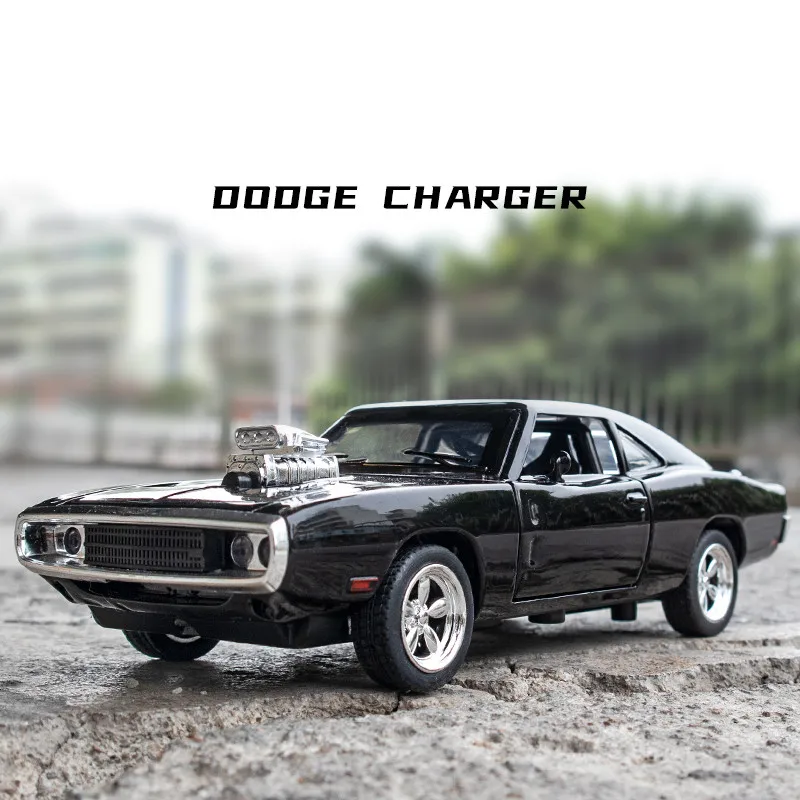 Modelo de coche Dodge Fast And Furious de aleación 1:32, vehículo de juguete fundido a presión con sonido y luz, juguetes de colección