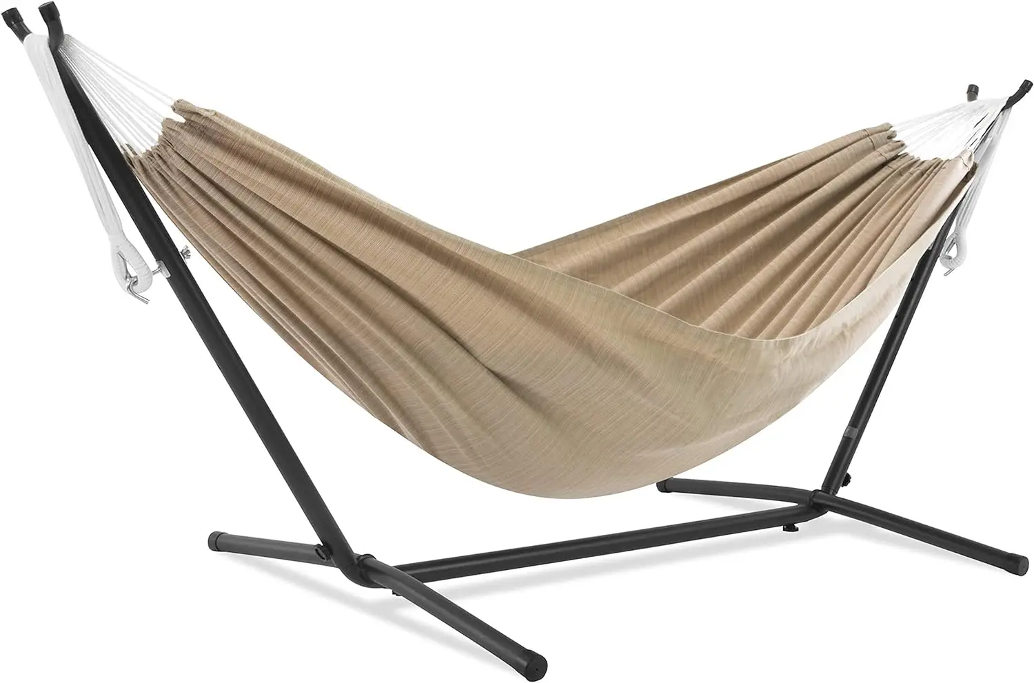 

XCYVivere Double Sunbrella® Hammock with Space Saving Steel Stand, Sand (450 lb Capacity - Premium Carry Bag Included)