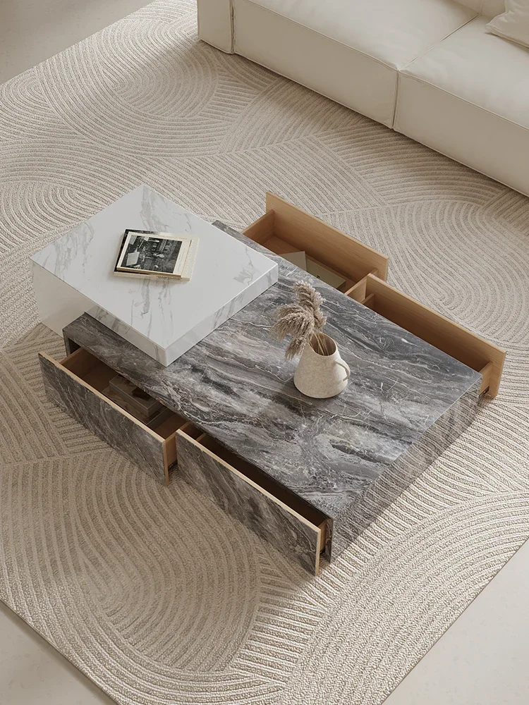 Z Modern simple size apartment living room high-end luxury stone pattern rock slab tea table