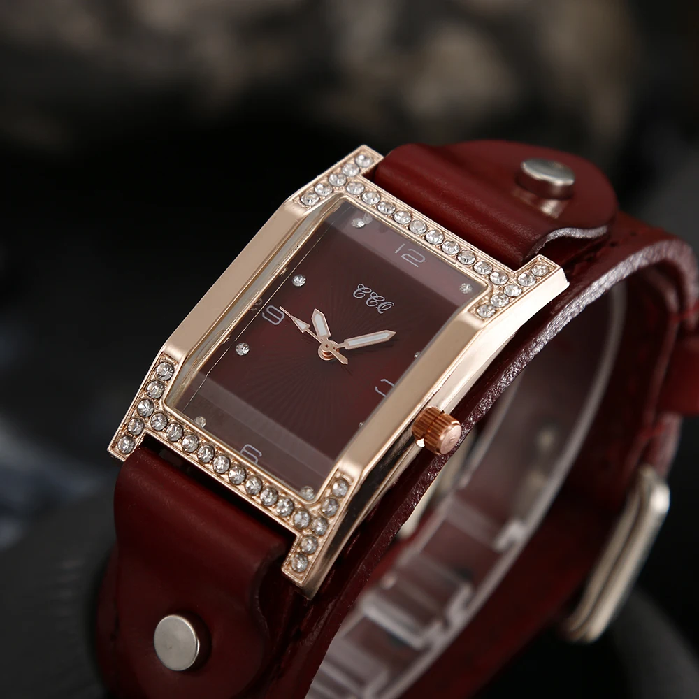 Women Dress Quartz Watch Couples Bracelet Watches Cow Leather Strap Rectangle Ladies Clock Casual Female Square WristWatch