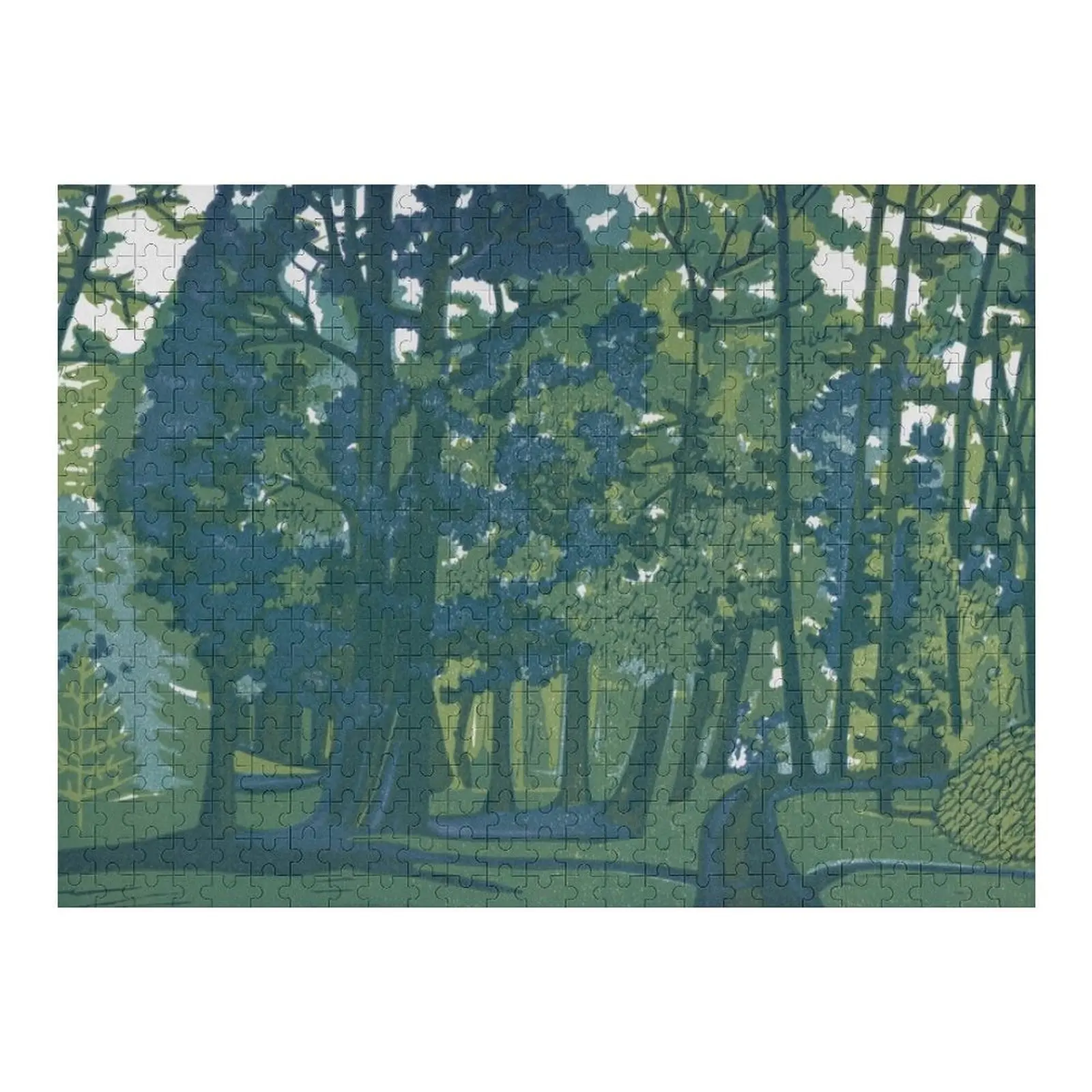 

Dusk in the Gardens - Linocut by Francesca Whetnall Jigsaw Puzzle Wood Photo Personalized Personalized Gift Ideas Puzzle
