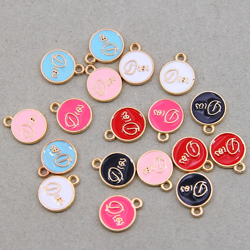 10pcs 12*15mm Spanish believe in god Letter Charms Double Face Enamel Charms Alphabet Pendants DIY Bracelet Jewelry Making