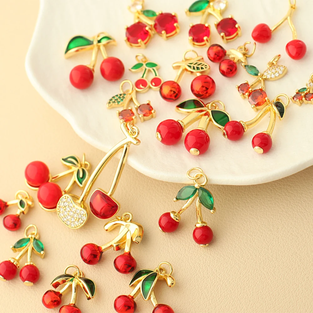 Cute Cherries Charms For Jewelry Making Supplies Red Dijes Diy Key Charms Earring Necklace Bracelet Accessories
