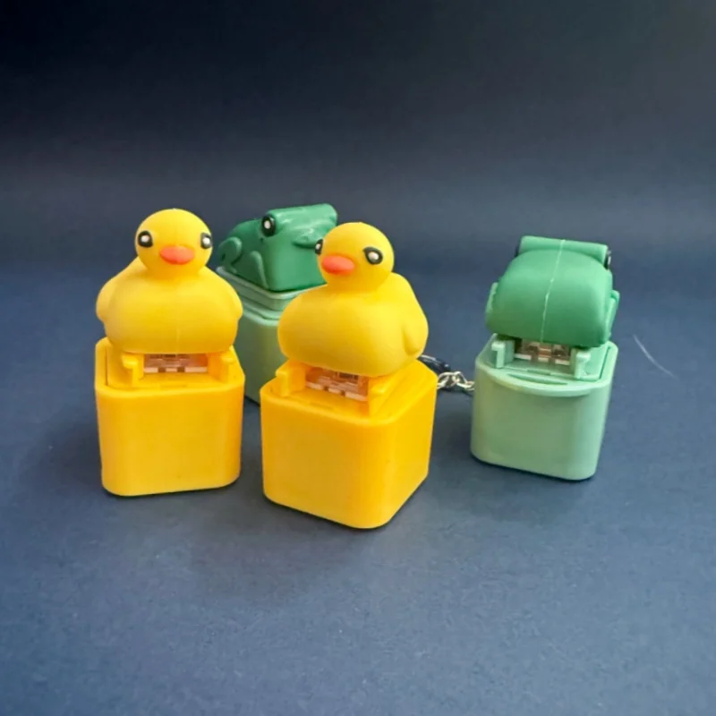 Duck Fidget Keychain Colorful LED Light Press Button Sound Effect Stress Relief Toy Cute Animal Key Ring Bag Pendant Gift