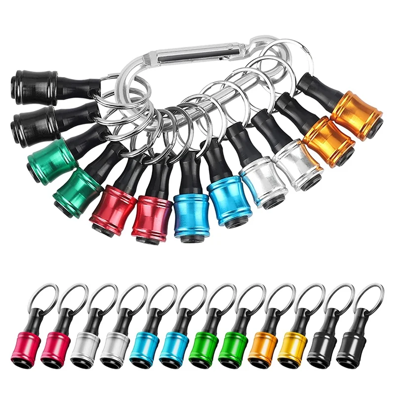 12PCS 1/4Inch Hex Shank Screwdriver Bits Holder Extension Bar Keychain Screw Adapter Drill Bits Holder (6 Colors)