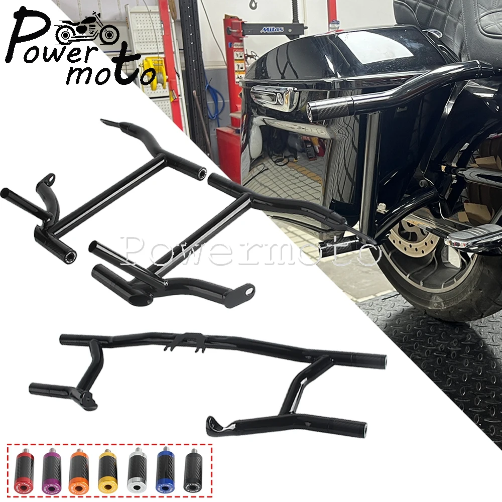 1Set Front Highway Crash Bars Rear Saddlebag Guard Support Rails Bumper Protector For Harley Touring Engine Protion Guard 14-25