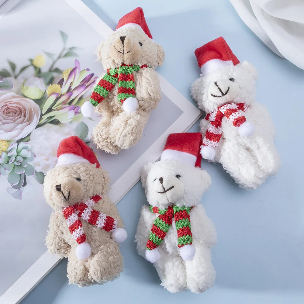 Kawaii Teddy Bear Plush Toy Scarf Xmas Bear Doll Animal Stuffed Doll Toy DIY Keychain Accessories Decoration Girl Christmas Gift