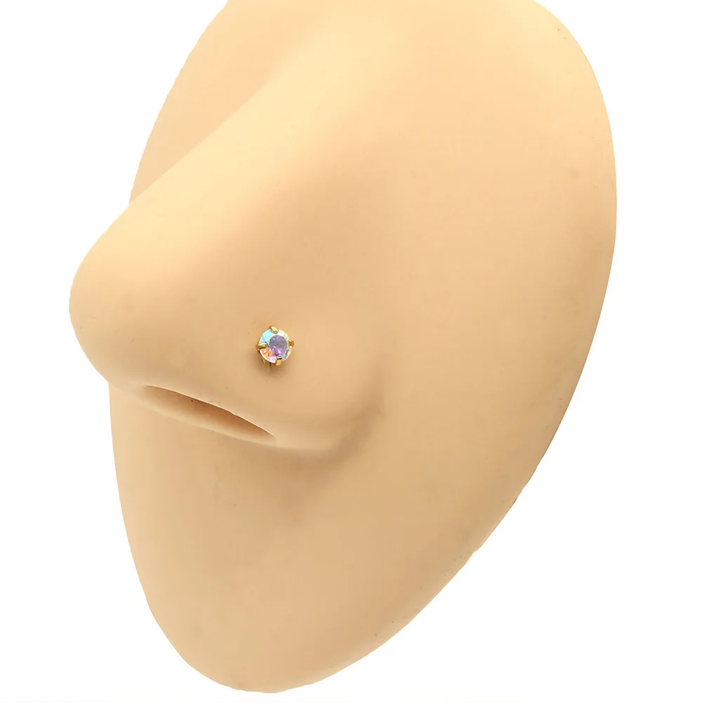 Starose 4pcs 2~5mm Rainbow Gem Nose Ring Labret Lip Piercing Kit Nostril Piercing Helix Studs Tragus Earrings Ear Piercing Oreja