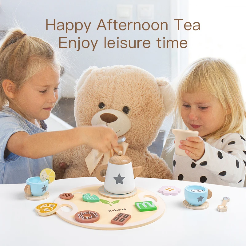 Wooden Kitchen Play Toys Kitchen Simulation Tea Set Afternoon Tea Activity Games Pretend Play Kitchen Accessories Toy for Kids