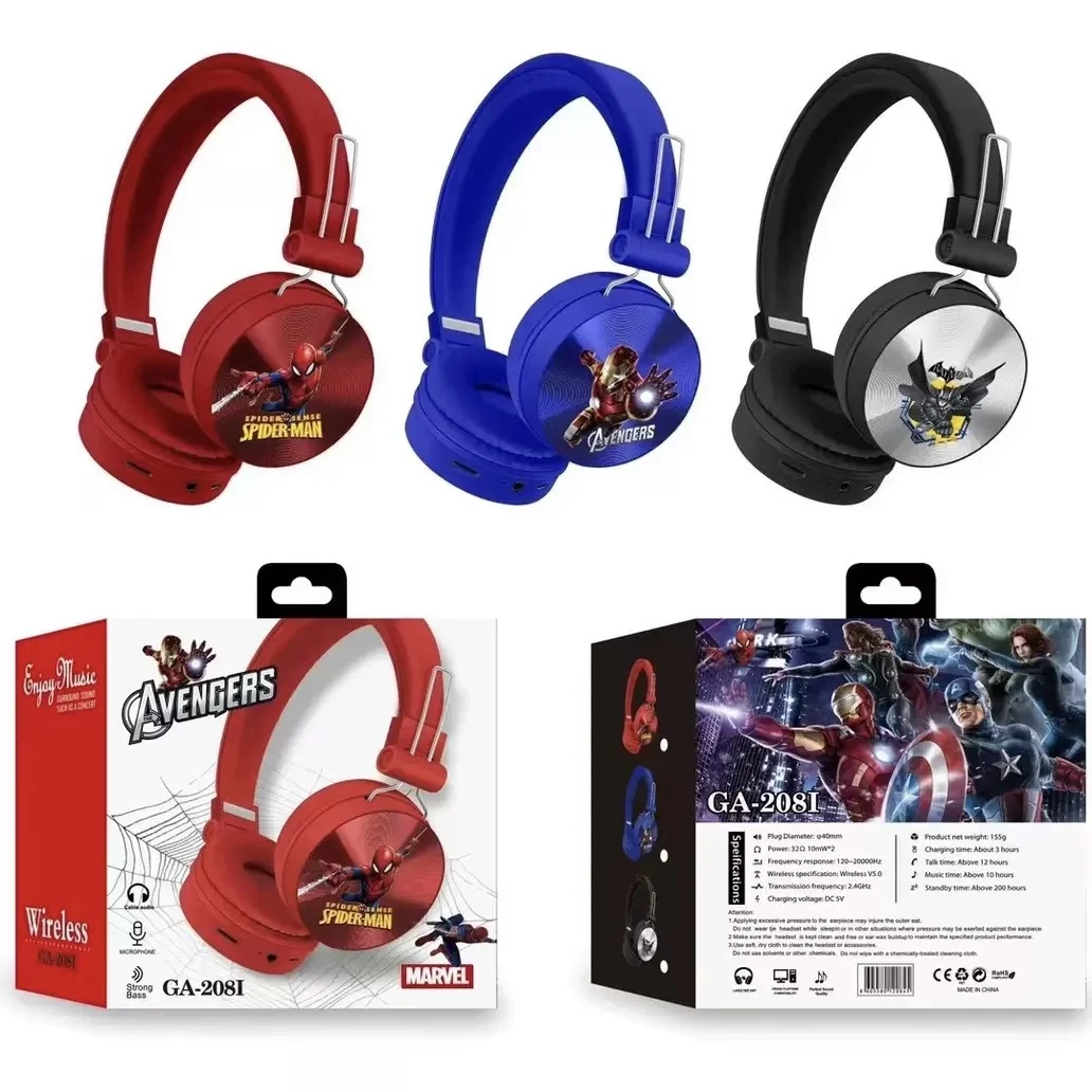 Disney Marvel Headphones Bluetooth Wireless Foldable Stereo Laptop Spider Man Gaming Earphones Noise Reduction for Kids GA-208