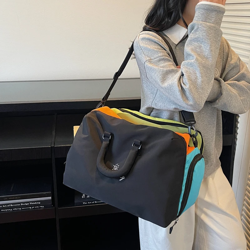 Large Capacity Diagonal Cross Bag Women Colorful Handbag Multi Pocket Travel Suitcase Matching Bag Soft Cloth Designer Cool Bag