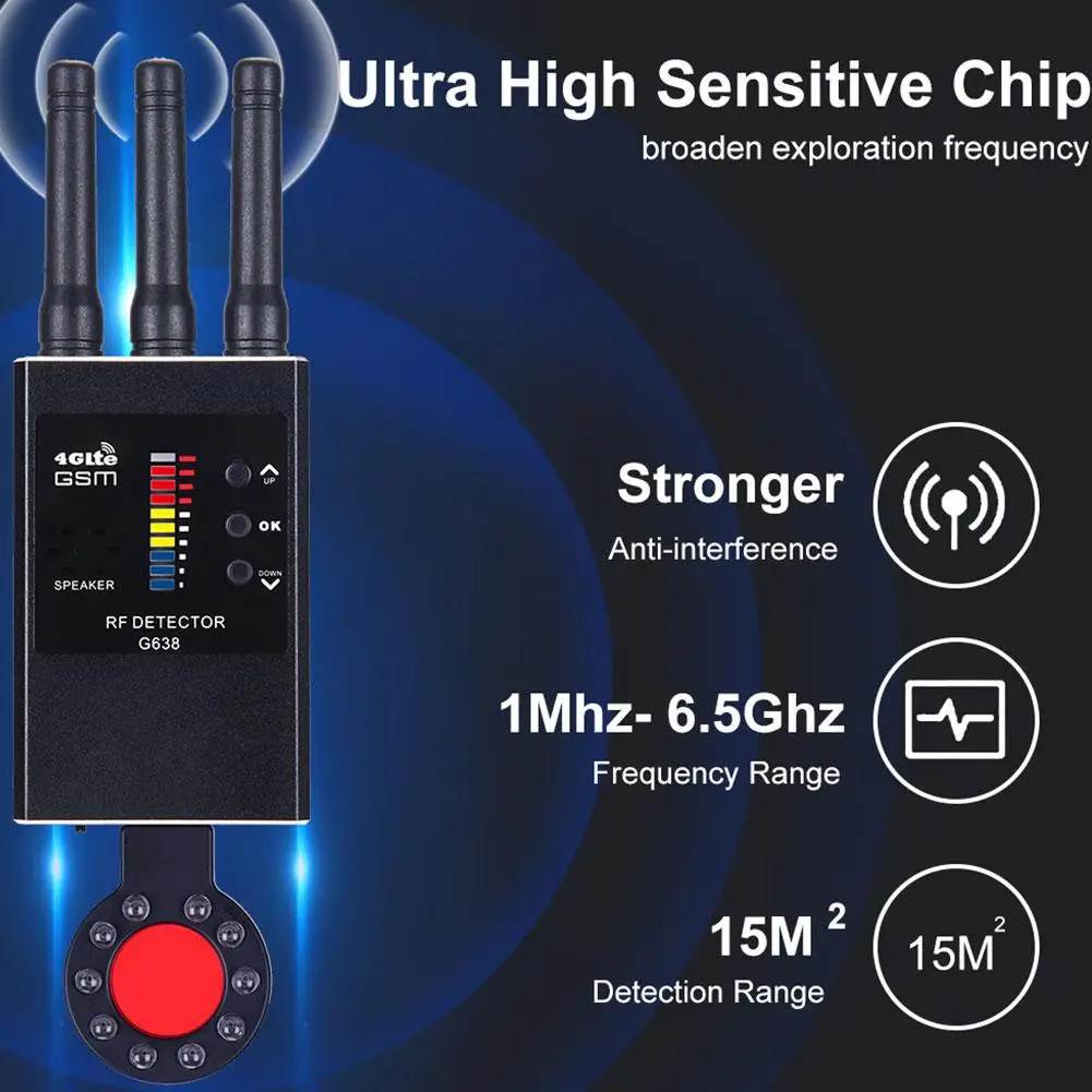 Portable RF Bug Wifi Hidden Camera Finder Anti Listen Sweeper Cell Phone Bugs Wireless Listening Device GPS Tracker