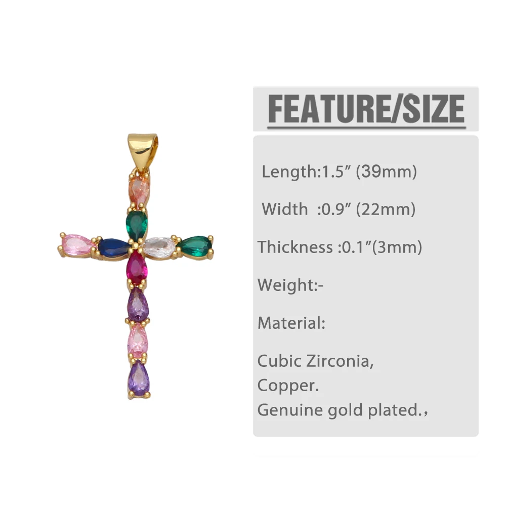 OCESRIO Big Religious Cross Pendants for a Necklace Gold Plated Copper Zircon Jewelry Making Supplies Craft pdta645