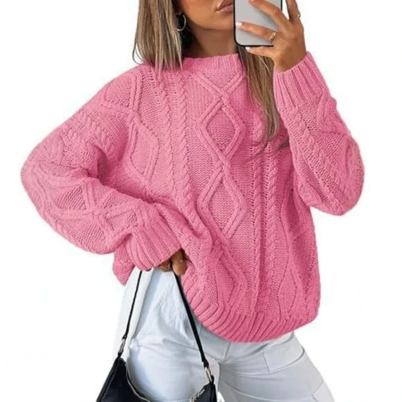 Korean Solid Color Round Neck Pullover Sweater Women All Match Long Sleeve Autumn Winter Sweaters Woman Loose Knitted Sweaters