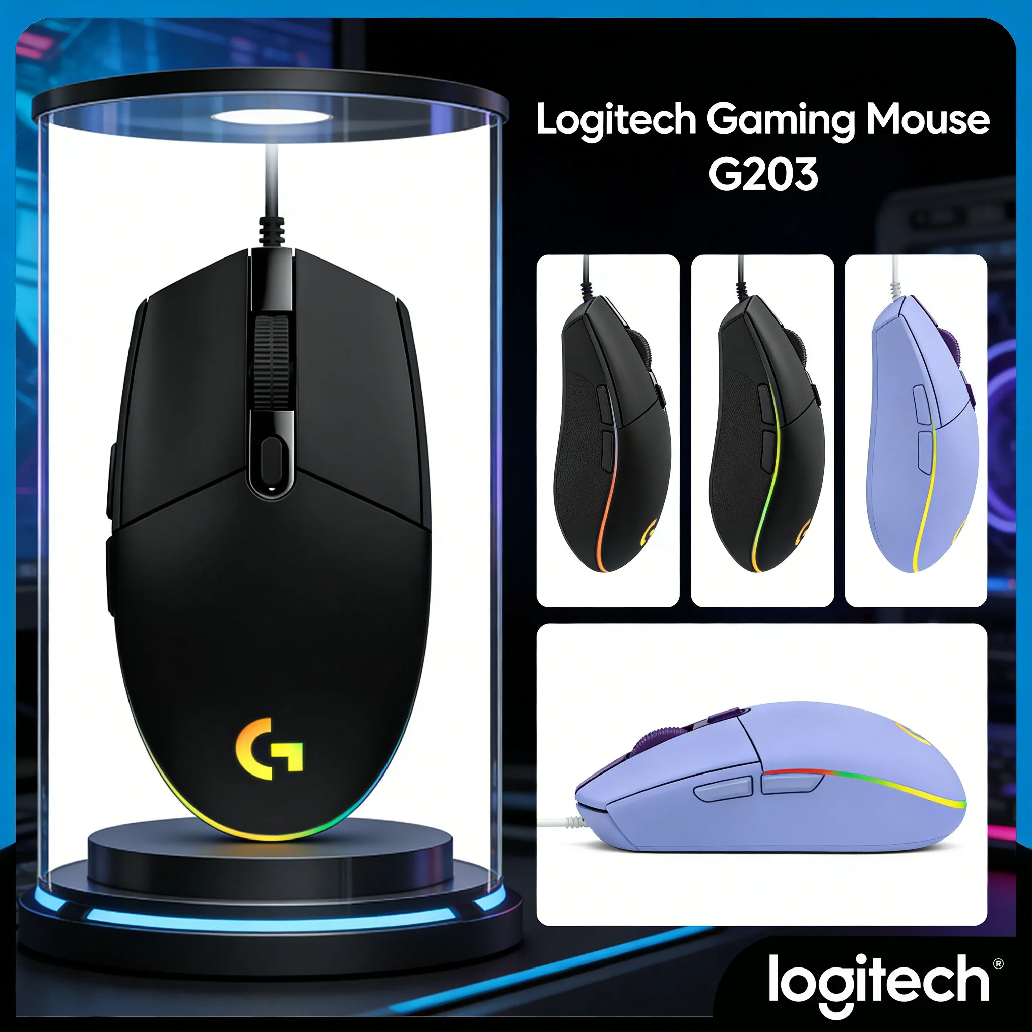 

G203 Gaming Mouse 1ms Report Rate Comfortable Grip for Extended Play