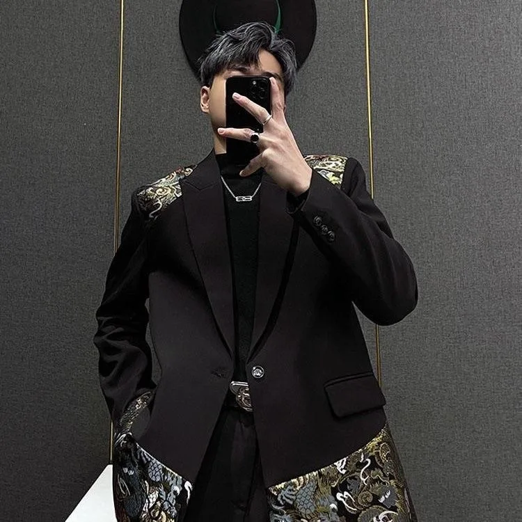 

Новый китайский повседневный мужской костюм-пиджак: осенний, премиум-класса, в уличном стиле, свободного кроя, модный топ.