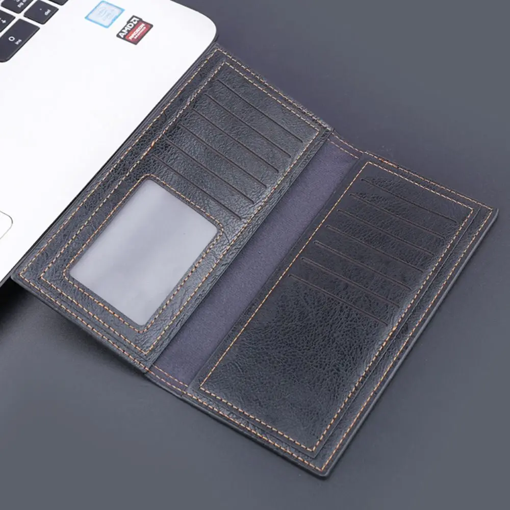 Portable Oil Wax Leather 2 Fold Purse Multi-position Thin Men's Hand Bag Leisure Ultralight Men's Long Wallet Male